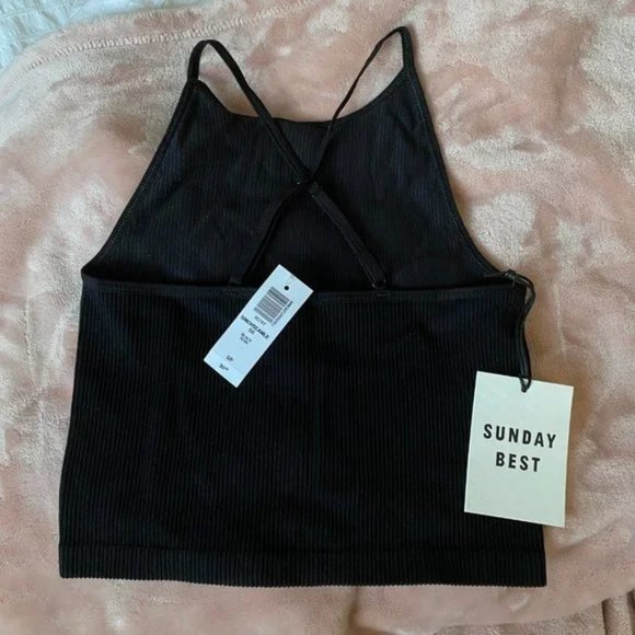 NWT Aritzia Sunday Best Crop Halter Tank, Black - Picture 3 of 5